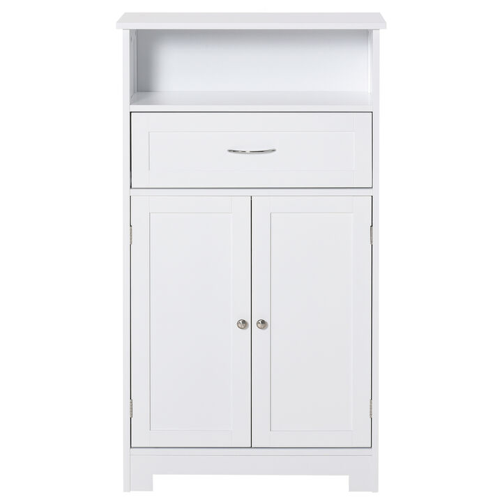 42.75" Modern Floor Bathroom Storage Cabinet w/ Drawer & Adjustable Shelf, White