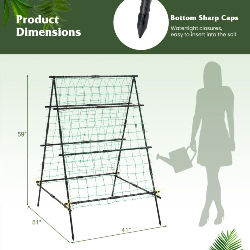 Hivvago A-Frame Garden Cucumber Trellis with Netting for Climbing Plants Outdoor