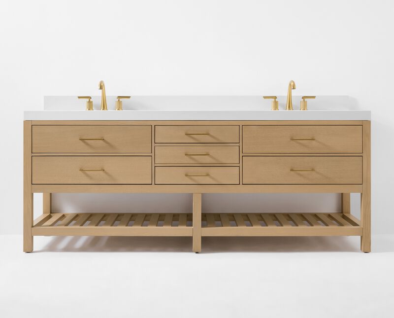 Elizabeth 84 in. Bath Vanity Set in Oak Finish with White Quartz Vanity Top and White Undermount Basin