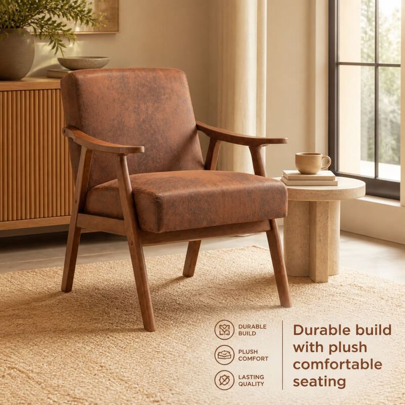 GOODSILO Mid-Century Modern Accent Chair, Wingback Lounge Chair with Thick Backrest for Living Room, Bedroom and Reading Spaces image number 4