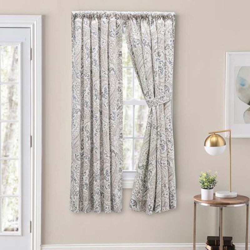Ellis Shannon Printed Paisley Pattern on Cotton Fabric Tailored Pairs 3" Rod Pocket 100"x84" Natural image number 2