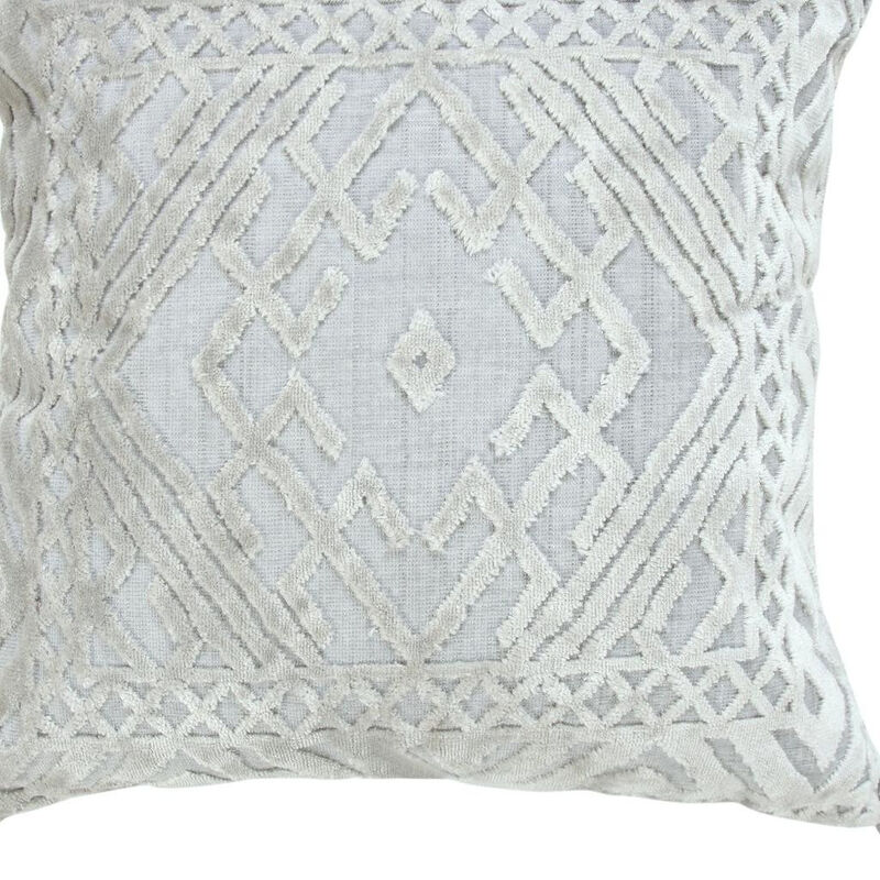 HomeRoots 18" Gray And Silver Geometric Viscose Throw Pillow Cover with Tassels image number 4