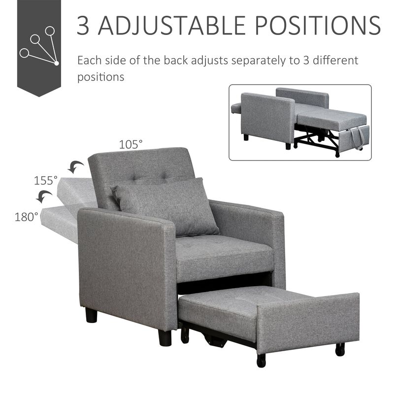 Convertible Chair Bed, Sofa Bed Multi-Functional Sleeper Ottoman Recliner with Adjustable Angle Backrest and Pillow for Dorm, Gray