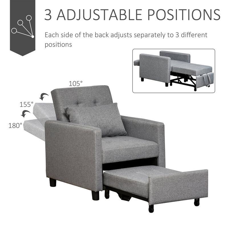 Grey Multipurpose Seater: Convertible Chair Bed with Adjustable Backrest