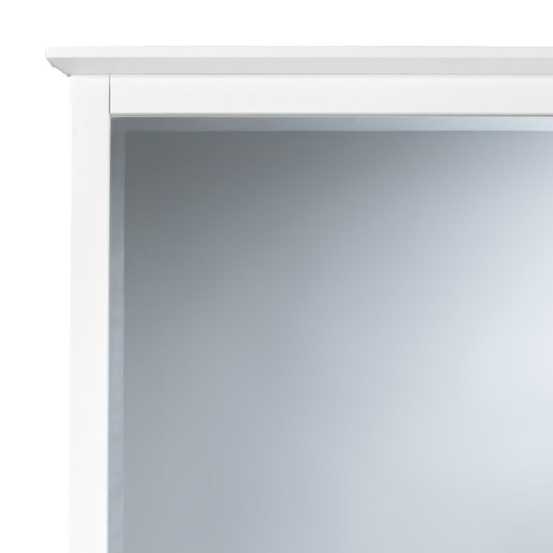 Neo Solid Mahogany Wood Dresser Mirror, Beveled Trim Top, White-Benzara