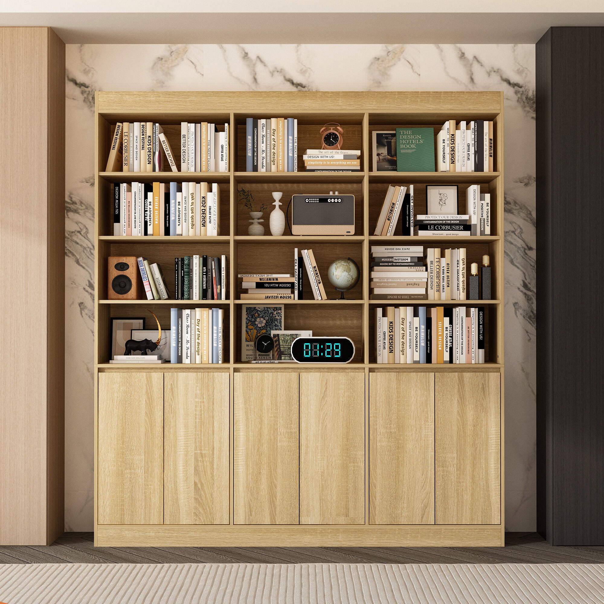 Fufu&gaga Modern 12-Shelf Wooden Bookcase with 6 Doors