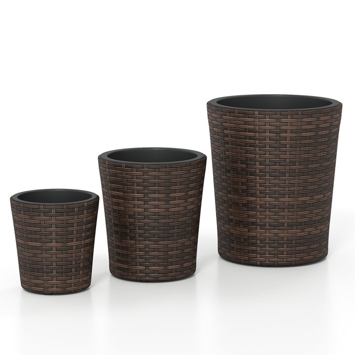 3 Pack Plastic Flower Pots with Saucers for Porch and Garden