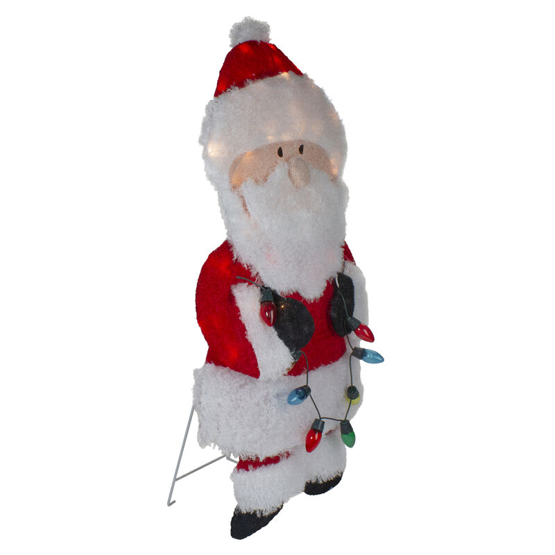 32-Inch Lighted Chenille Santa with Lights Outdoor Christmas Decoration