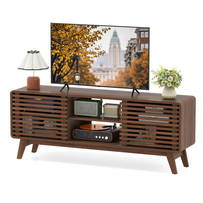 Modern TV Stand with Sliding Doors & Adjustable Shelves for Living Room-Walnut image number 0