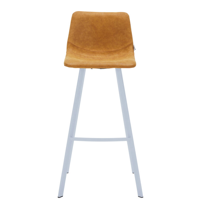 LeisureMod Elland 41" Upholstered Leather Bar Stool with Iron Legs - Modern White Base and Footrest Counter Height Stool for Kitchen, Bar, and Pub