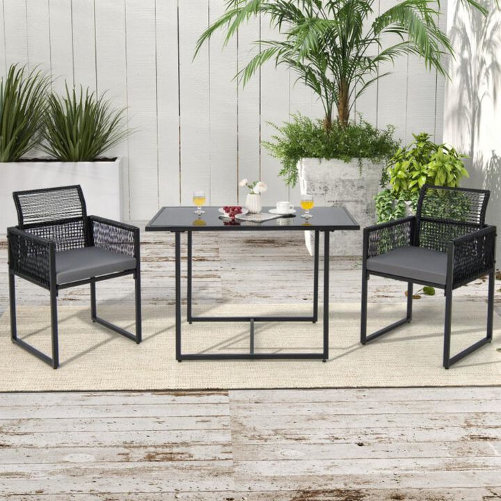 Hivvago 3 Pieces Outdoor Dining Set with Folding Backrest and Seat Cushions