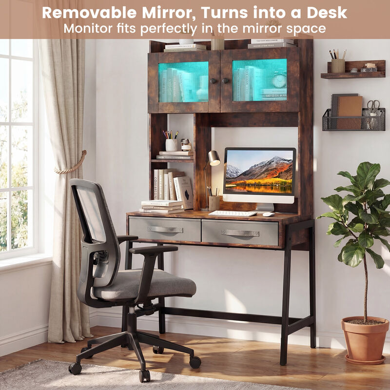 Modern Makeup Dressing Table with Rotatable Mirror and 3 Light Colors image number 5