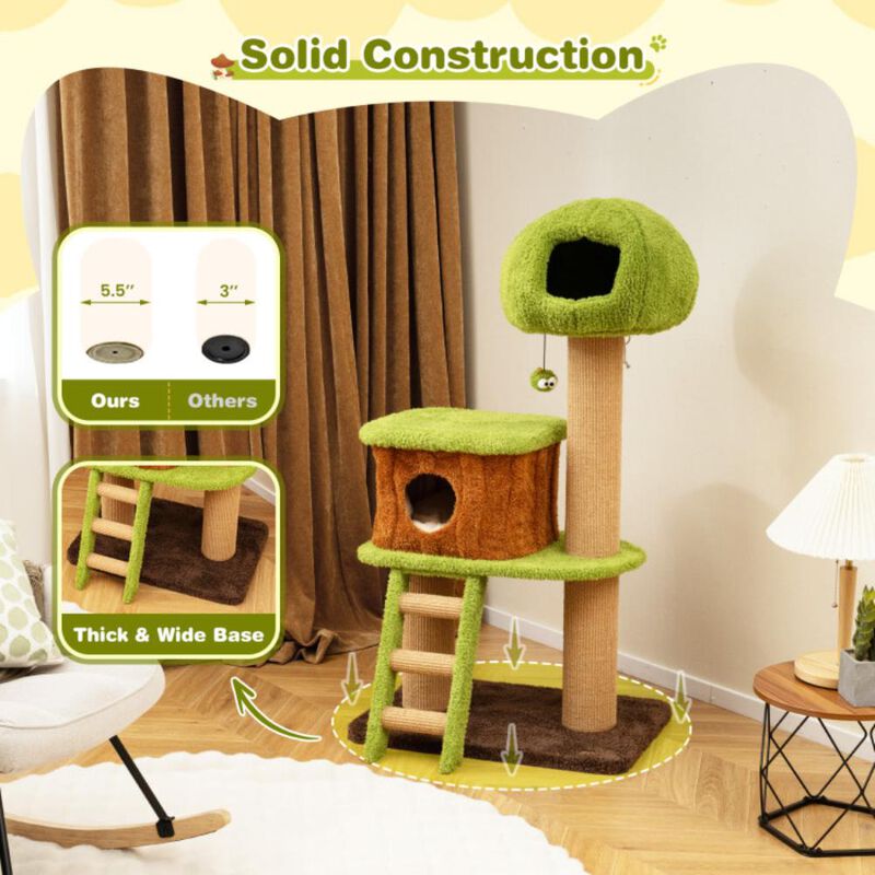 Hivvago Cute Cat Tree for Indoor Cats with Mushroom-shaped Nest Condo and Climbing Ladder