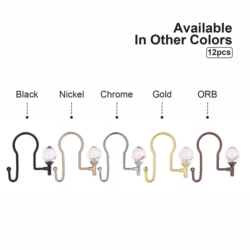 Utopia Alley Rust-Proof Zinc Double Shower Curtain Hooks with Acrylic Crystal Design, Shower Hooks Hangers for Bathroom, Kitchen Utensils, Curtains, Clothing, Towels etc - Set of 12 image number 8