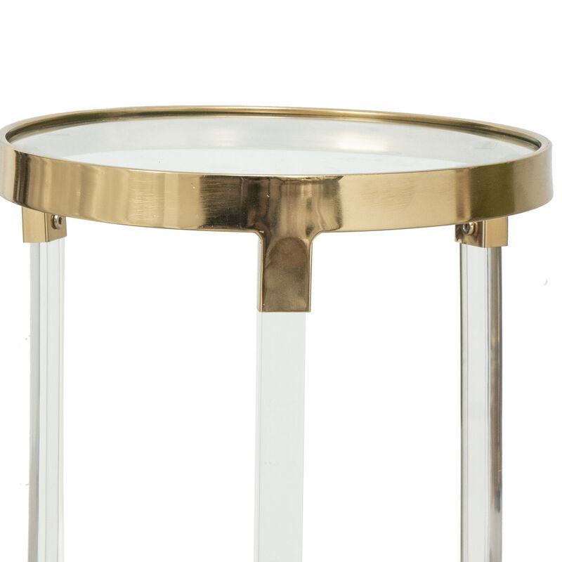 24, 21 Accent Tables, Acrylic Clear Legs, Glass Top, Set of 2, Gold