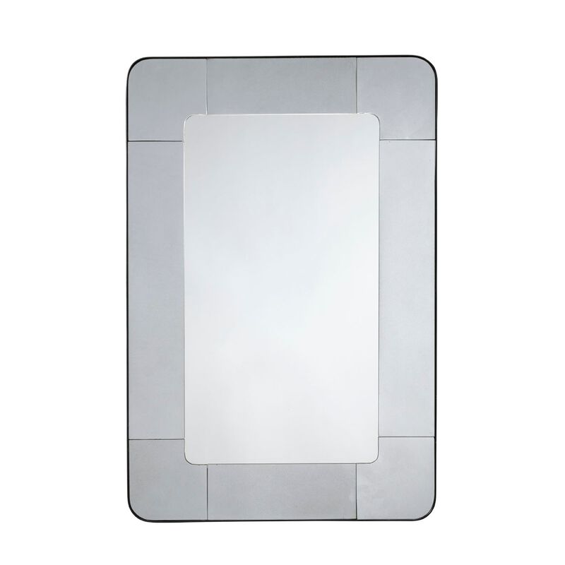 Fexo Wall Mirror, 36 Inch Mercury Glass Silver Frame, Hand Forged Iron - Benzara