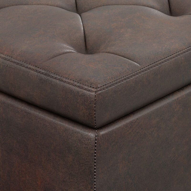 Hamilton 48 inch Wide Transitional Rectangle Storage Ottoman in Distressed Brown Vegan Faux Leather, Assembled image number 7