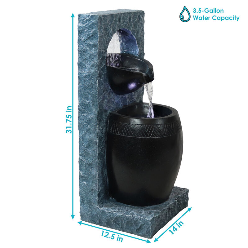 Sunnydaze Peaceful Rain Outdoor Water Fountain with LED Lights - 31.25 in
