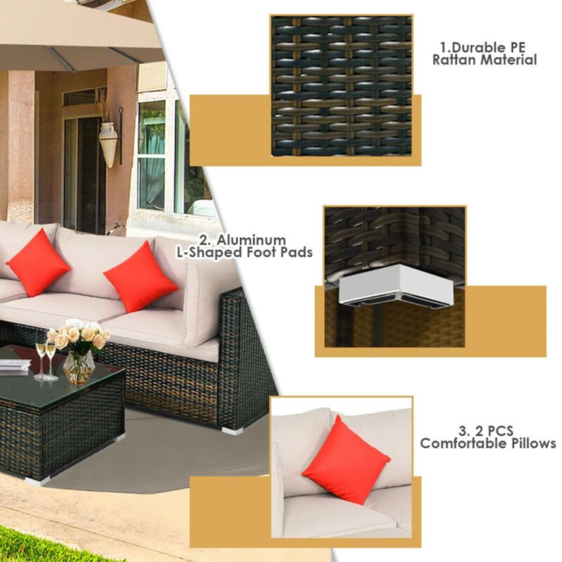 Hivvago 5 Pieces Outdoor Patio Rattan Furniture Set Sectional Conversation with Cushions
