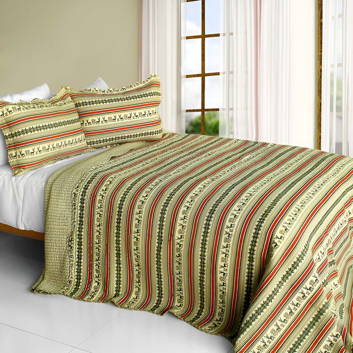 Vermicelli Quilted Cotton Printed Quilt Set Queen Size A Long Summer Design Set