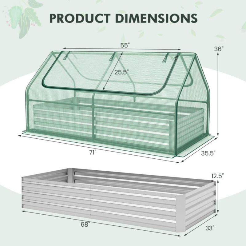 Hivvago Galvanized Raised Garden Bed with Greenhouse