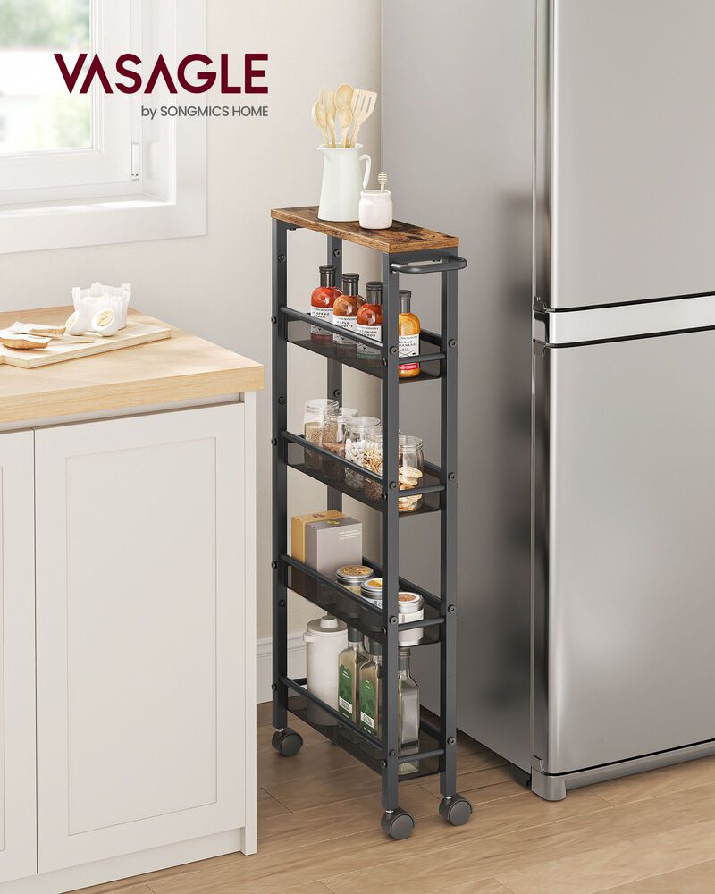 Rolling Utility Cart with Handle - Sturdy Metal Frame for Kitchen, Dining Room, and Home Office