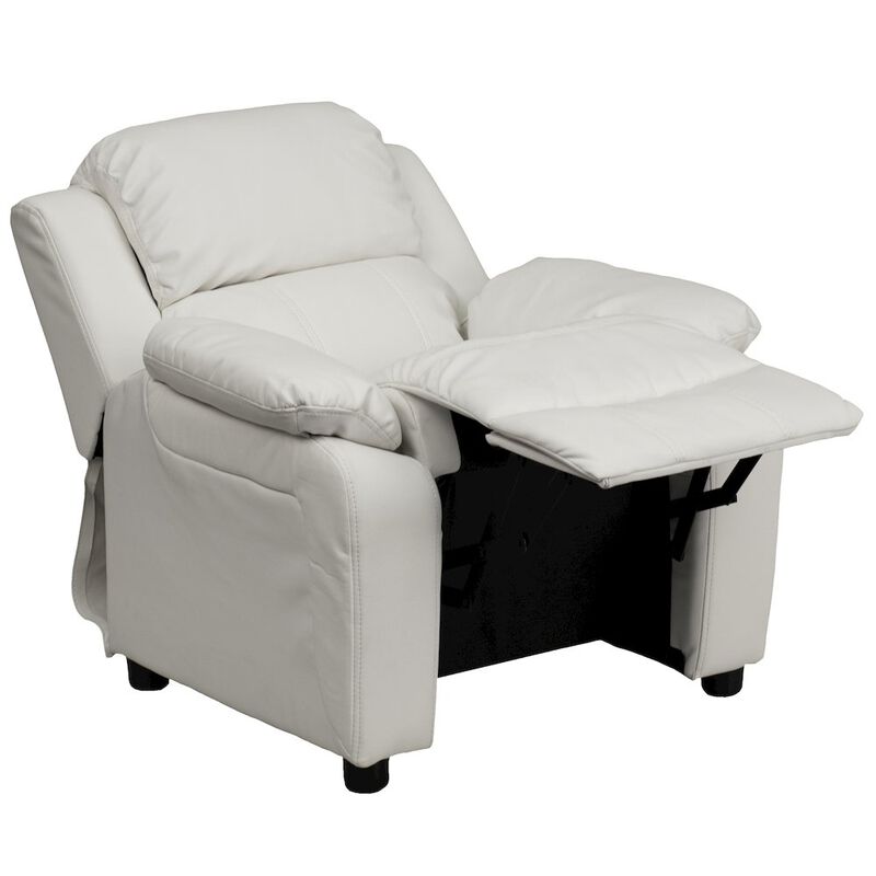 Flash Furniture Deluxe Padded Contemporary White Vinyl Kids Recliner with Storage Arms