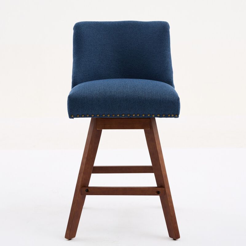 Streamdale Counter Height Swivel Barstools, 26" H Seat Height Upholstered Bar Stools Set of 2, Fabric in Blue