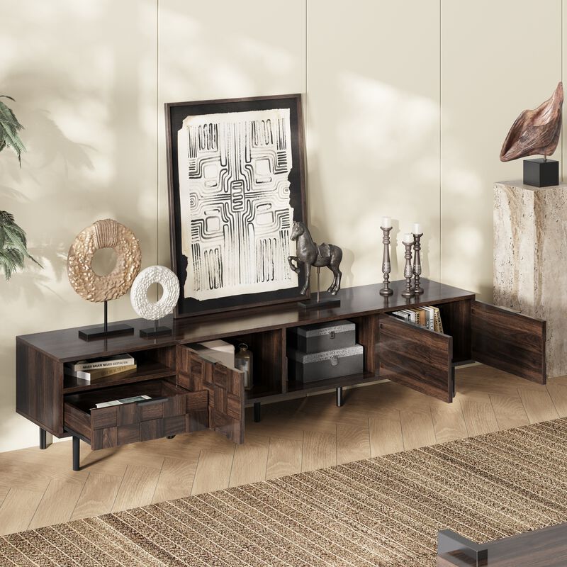 Merax Walnut Minimalist Modern TV Stand with Soft Close Cabinets image number 2