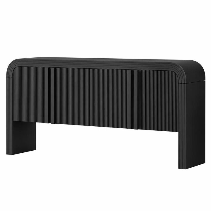 GOODSILO 62.2-Inch Curved Wave Pattern Console Table with 4 Doors and Adjustable Shelf, Narrow Entryway Sofa Table for Living Room, Foyer and Hallway