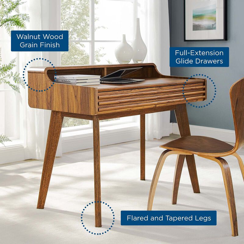 Modway Render Mid-Century Modern Writing Desk in Walnut image number 6