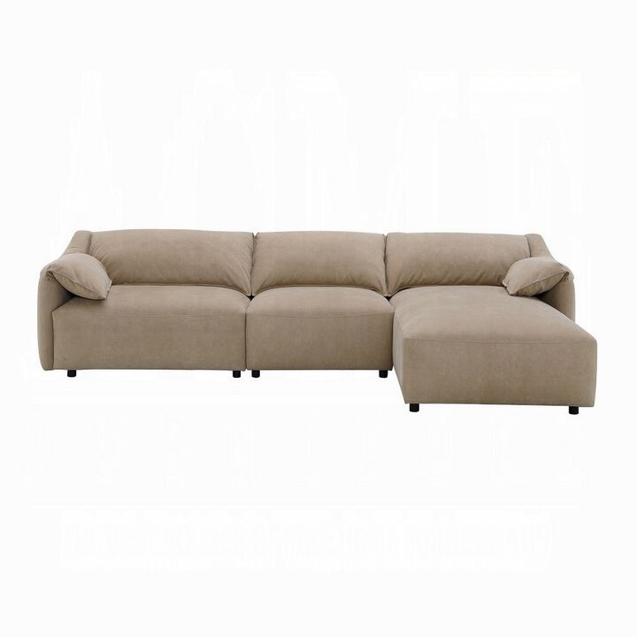 Vety L Shaped Sectional Sofa, Pillow Arm, Light Brown Nubuck Leather - Benzara