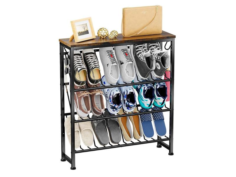 Slim Entryway Metal Shoe Storage Bench 4 Tier Closet Brown image number 0