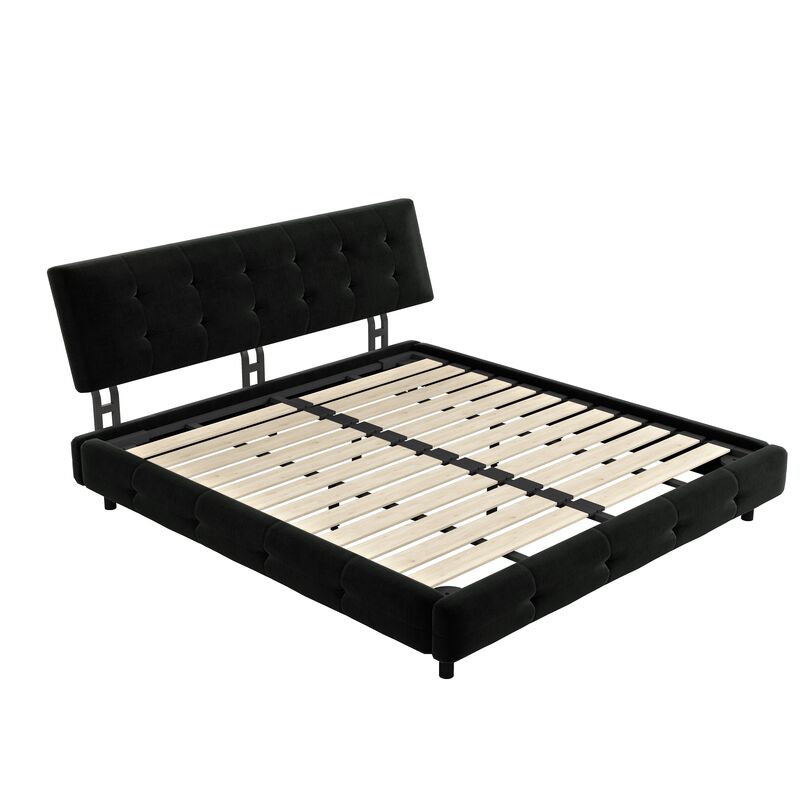 Whisen King Size Kids Bed Frame, Chenille Platform Bed with Tufted Headboard image number 8