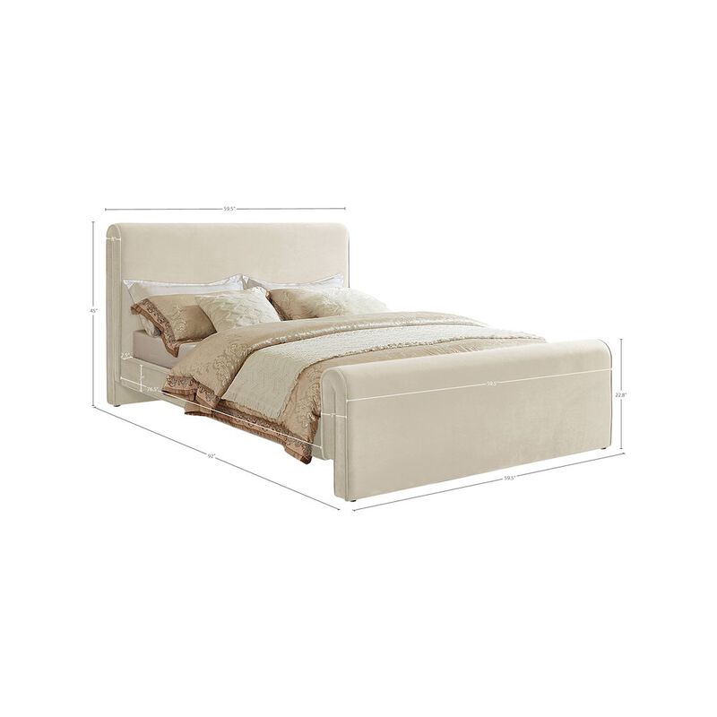 Meridian Furniture Sloan Cream Velvet Full Bed