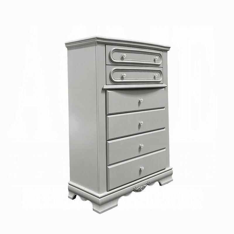 Auri Kids Tall Dresser Chest with 6 Drawers, Scalloped Base, Gray - Benzara