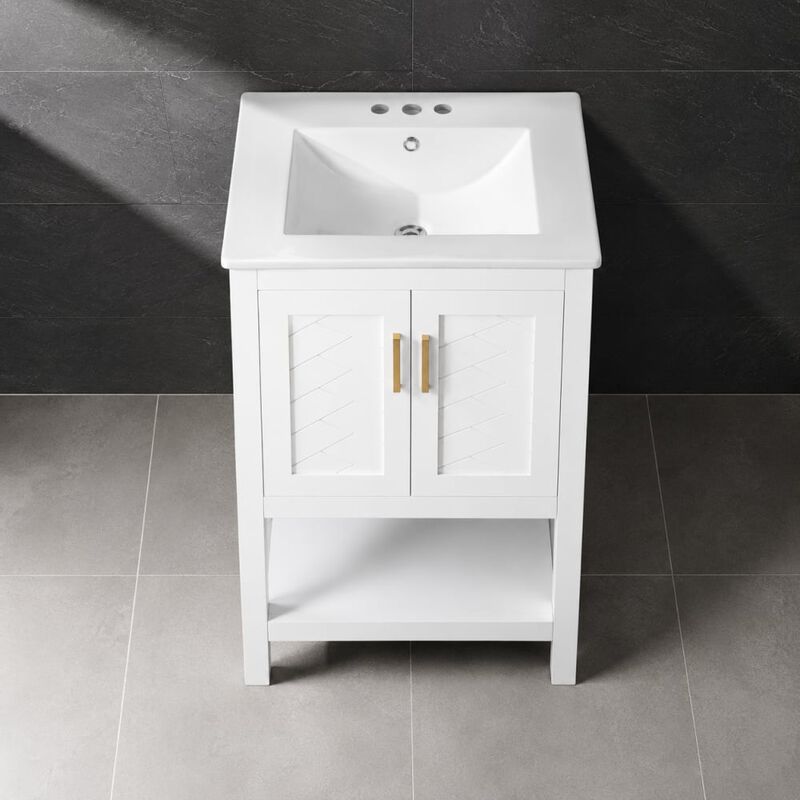ELEMENT ACE 24 Inch Modern Bathroom Vanity with Elegant Twill Design Soft-Close Hinges Adjustable Shelf Back Open Structure Ample Customizable Bathroom Storage image number 2
