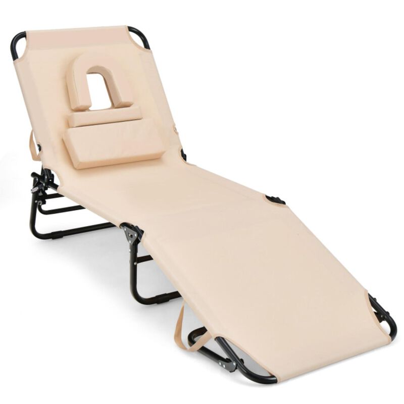 Hivvago Beach Chaise Lounge Chair with Face Hole and Removable Pillow