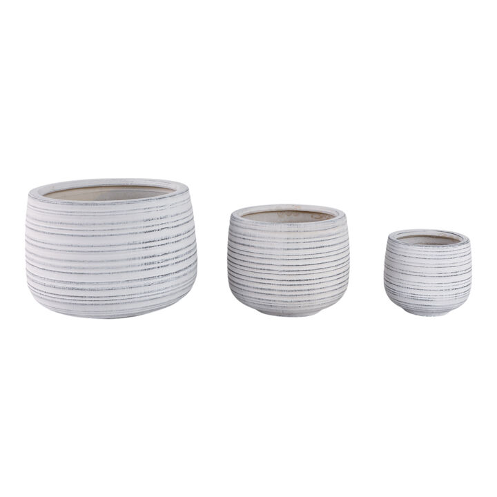 Ribbed Planters, White set of 3