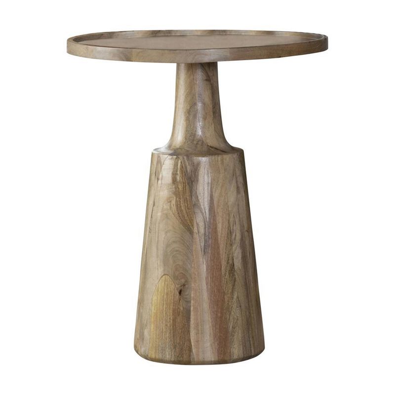 Coch 24 Inch Artisan Accent Table with Round Tabletop, Tapered Base, Brown