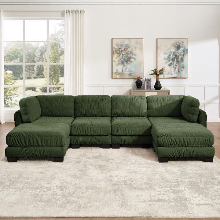 4 seat modular sectional sofa, Chenille L shaped sectional couch with ruched detailing, Modular sectional with 2 movable ottomans