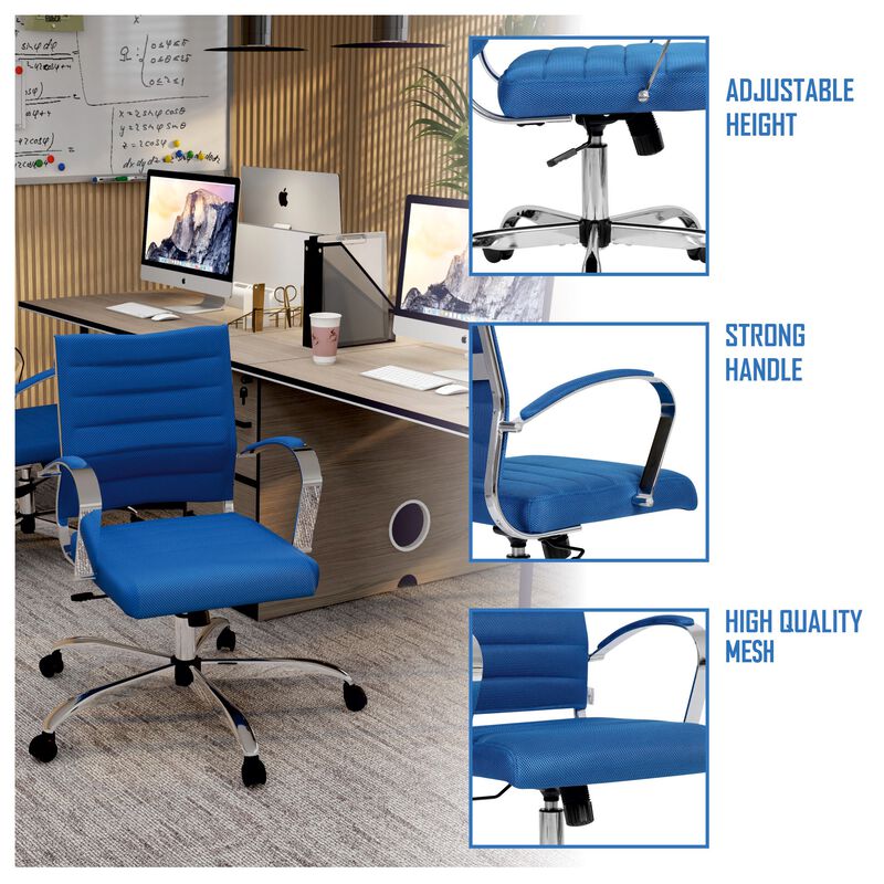 LeisureMod Office Upholstered Mesh Mid-Back Computer Ergonomic Adjustable Modern Task Chair with Swivel and Tilt Benmar Series