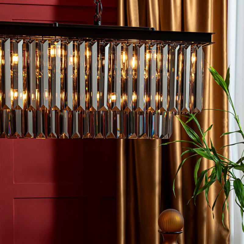 12-Light Modern Luxury Rectangular Fring Crystal Chandelier 49&rdquo; Black Linear Pendant Light with Smoked Crystals for Kitchen Island, Dining Room image number 4