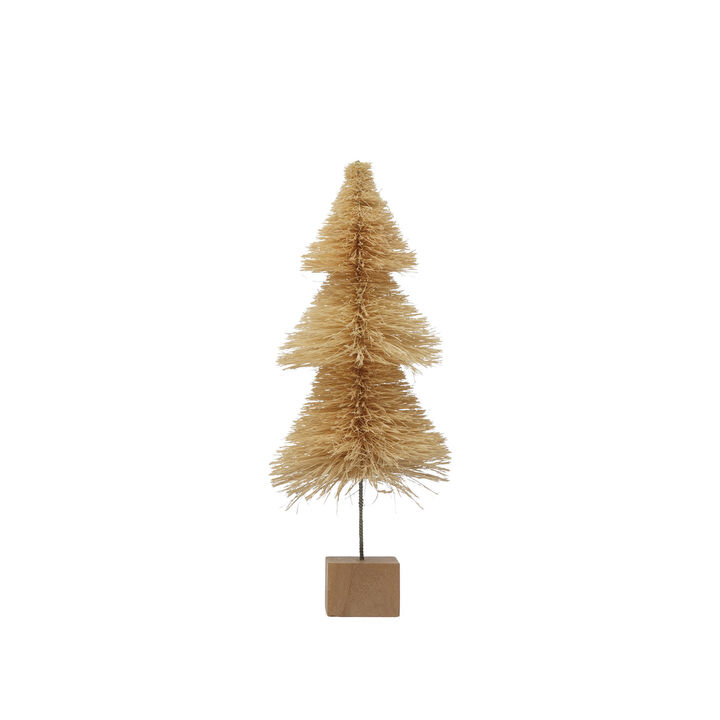 Sisal Bottle Brush Tree with Wood Base, Cream