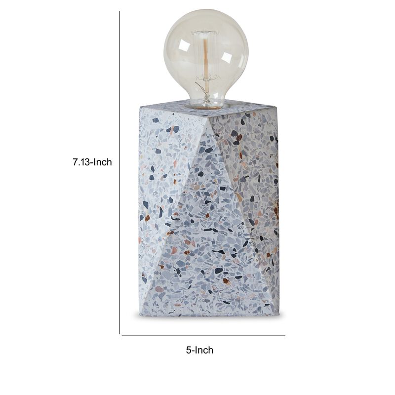 Joen 7 Inch Modern Small Table Lamp, Solid Stone Sculpture, White Terrazzo - Benzara