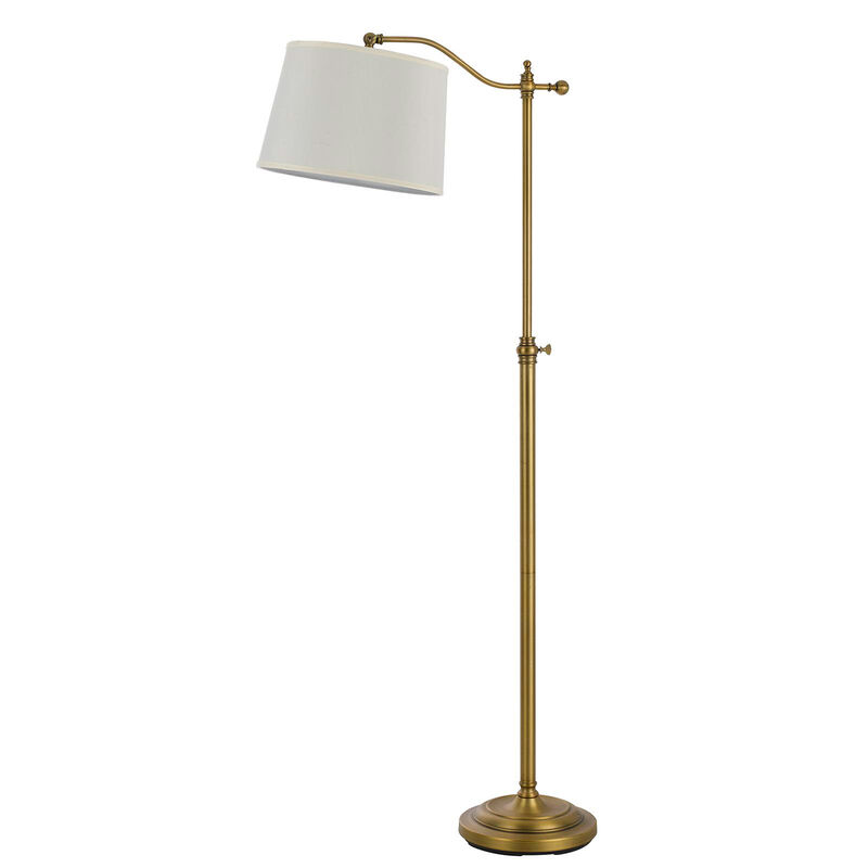 HomeRoots 63" Bronze Adjustable Height Swing Arm Floor Lamp With White Fabric Shade image number 0