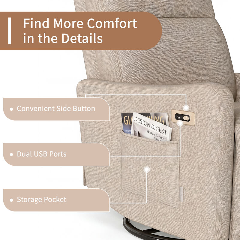 Power Swivel Recliner Rocking Chair,  270&deg; Swivel Rocker Chair, Upholstered Fabric Glider Recliner Nursery image number 6