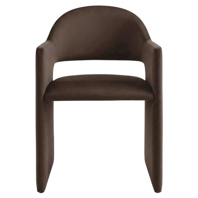 Performance Velvet Dining Armchair with Solid Wood Legs, Chocholate Brown image number 0