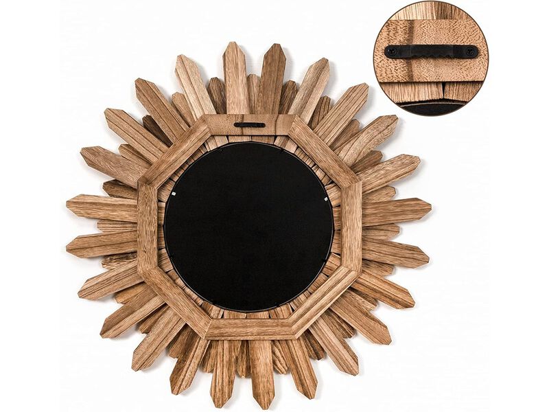 Honiway Mirror Wall Decor 21 inch Rustic Wood Boho Aesthetic Mirror.