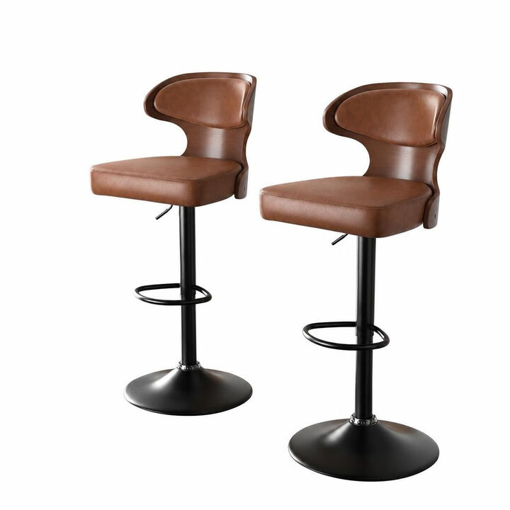 Ergonomic Modern Dual Color Steady PU Leather Bar Stool Swivel Height Adjustable Large Seat Hotel Outdoor Kitchen Counter Chair